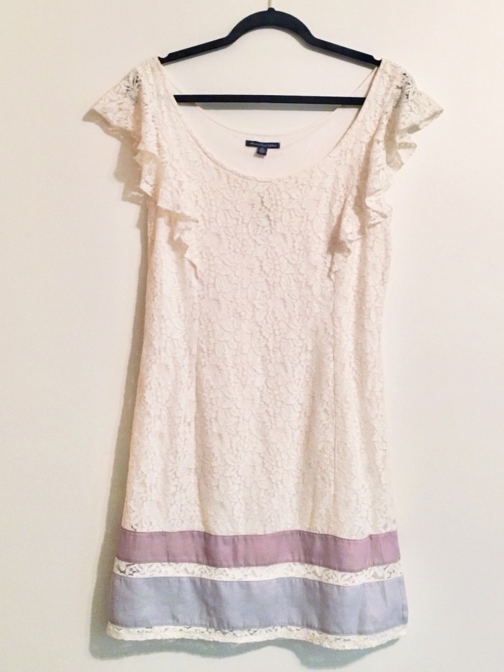 Vintage Y2K American Eagle Flutter Sleeve Lace Shift Mini Dress NEW S Small